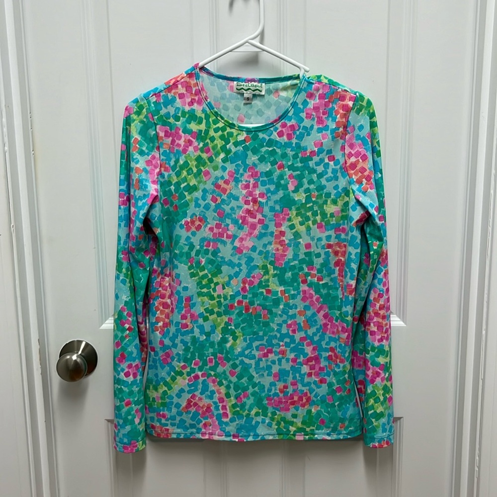 Sea Waves Long Sleeve T Shirt Colorful Abstract Print Size‎ S